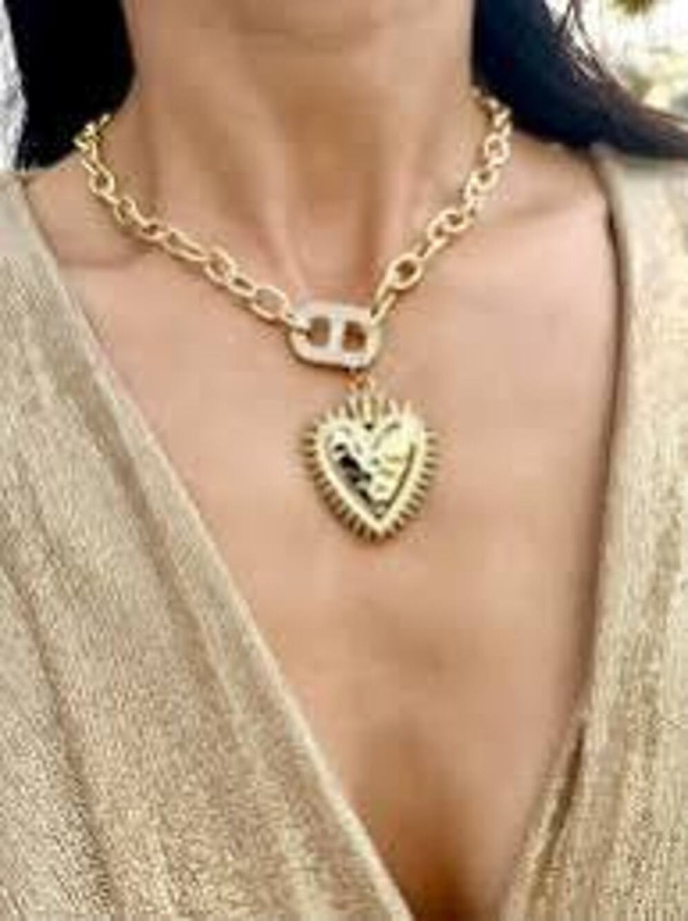Show Me The Love Chain Necklace Gold Rhinestone Heart Pendant